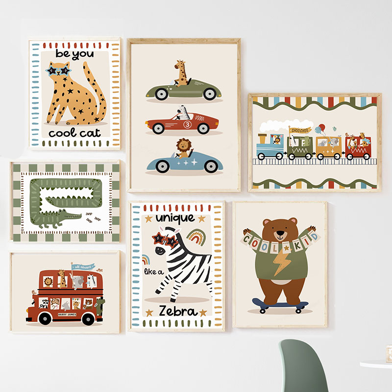 Baby Nursery Art - لوحات فنية جدارية كرتونية مضحكة لحيوانات