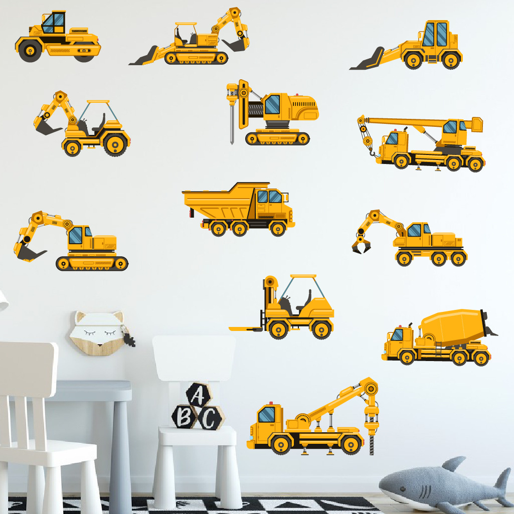 Baby Nursery Package - الكرتون حفارة الهندسة سيارة الجدار ملصق
