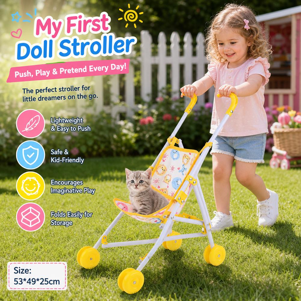 Baby Nursery Trolley - عربة دمى وردية، عربة أطفال تفاعلية