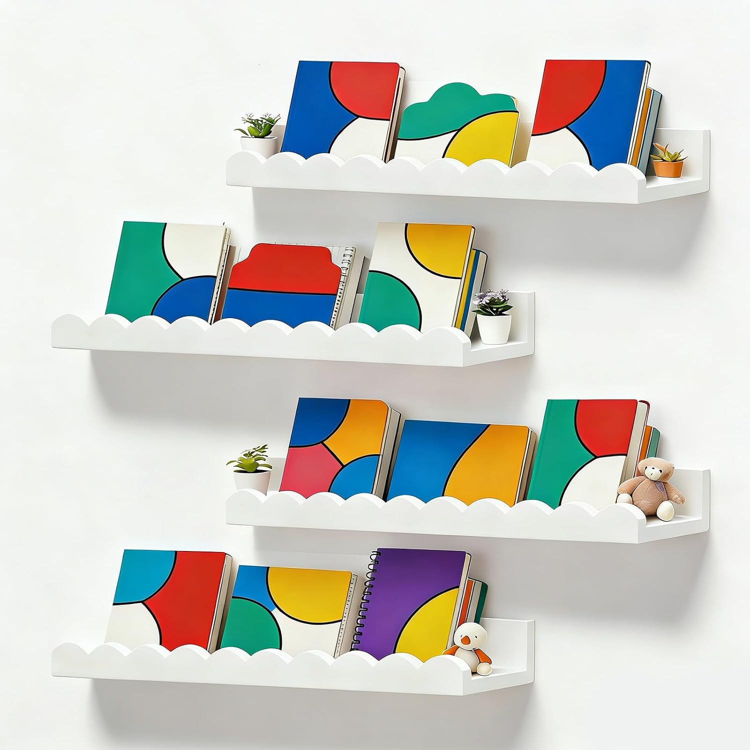 Baby Nursery Bookshelf - مجموعة من 4 رفوف كتب بيضاء