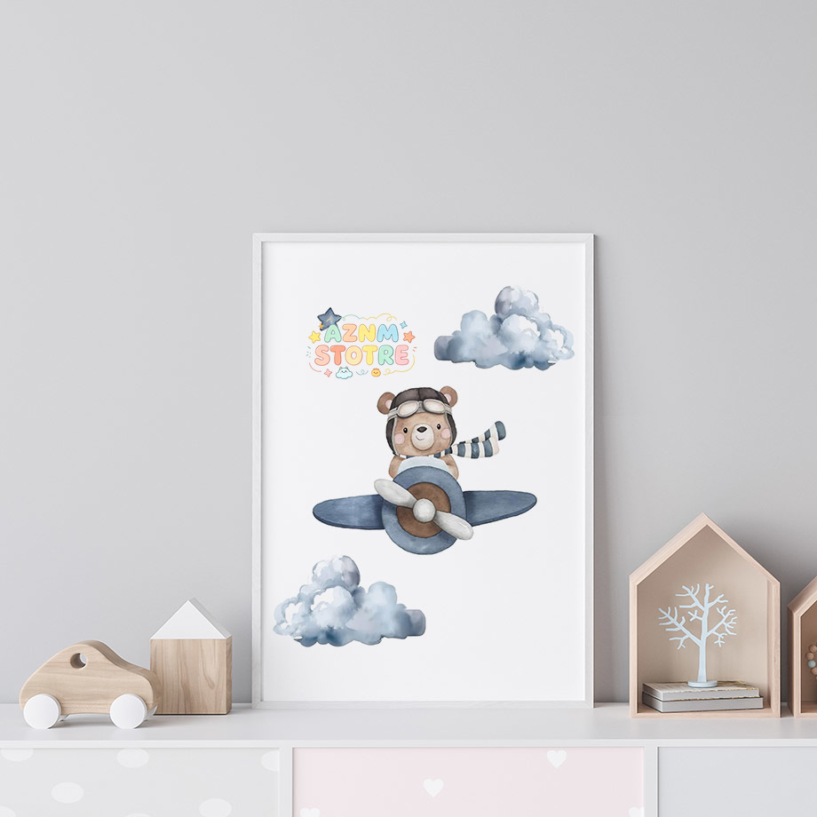 Baby Nursery Art - لوحات بوهو برسومات الدب والطائرة والمنطاد