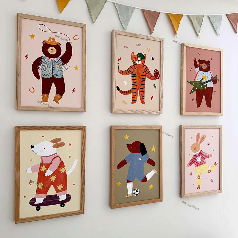 Baby Nursery Art - لوحات فنية جدارية كرتونية مضحكة للحيوانات،