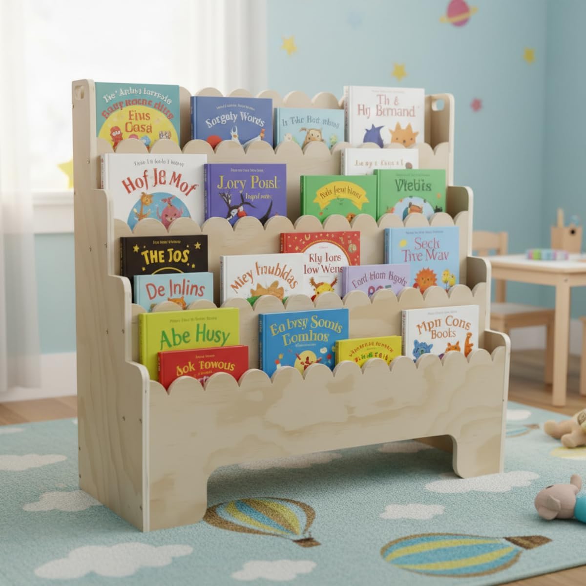 Baby Nursery Bookshelf - رف كتب للأطفال بأربعة مستويات، رف