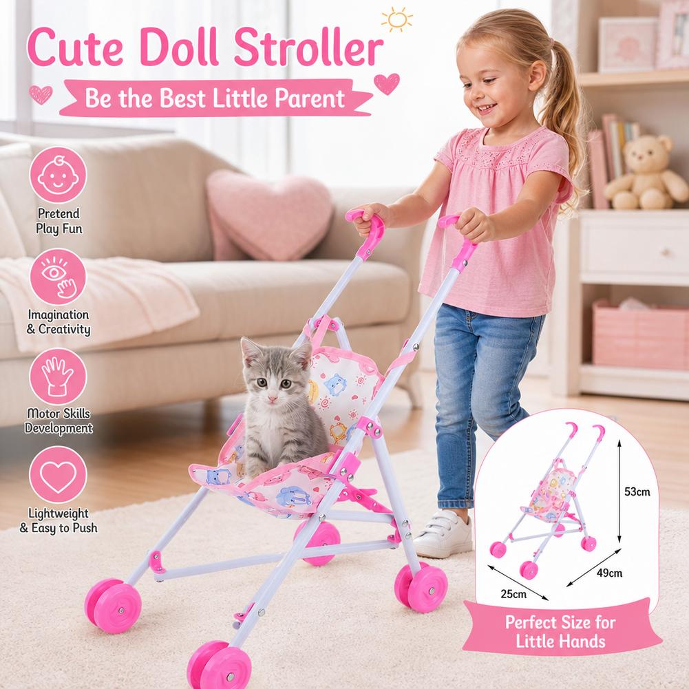 Baby Nursery Trolley - عربة دمى وردية، عربة أطفال تفاعلية