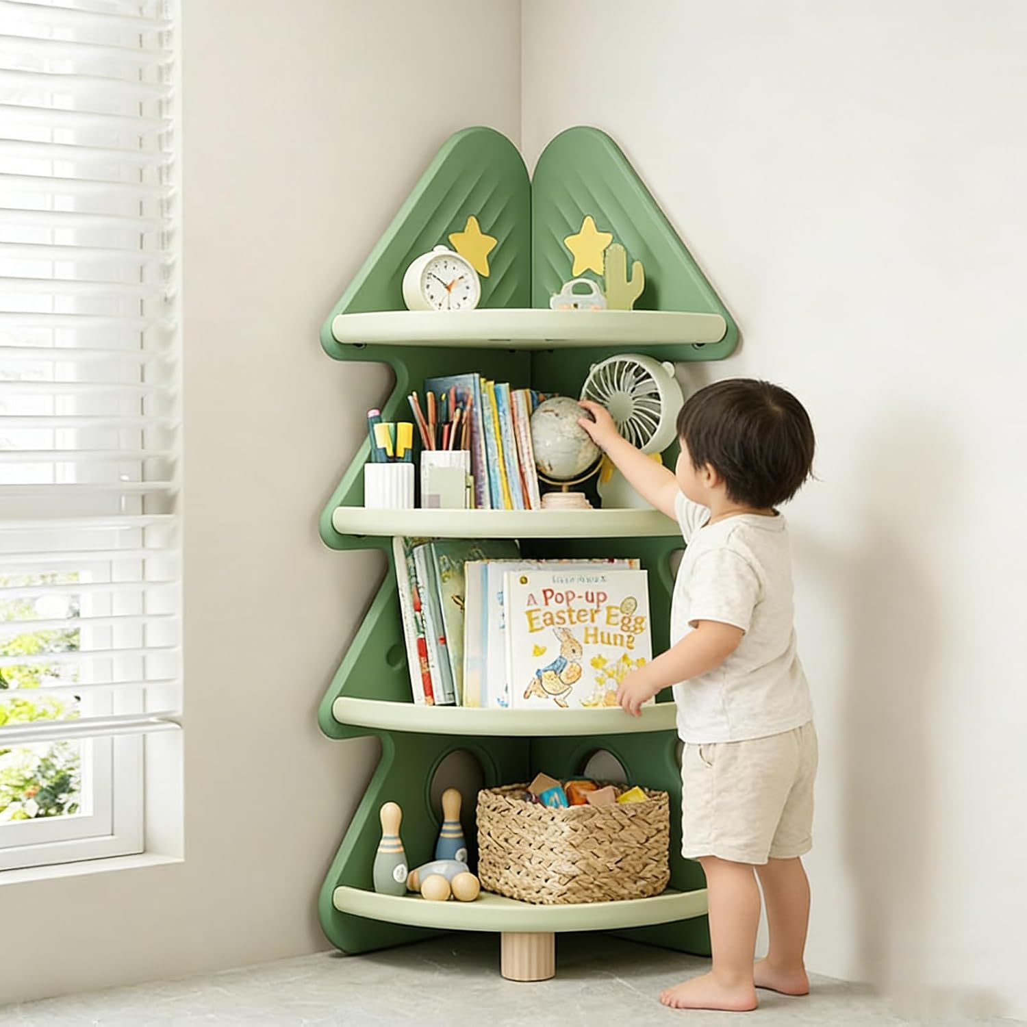 Baby Nursery Bookshelf - رف كتب زاوي من 4 طبقات،