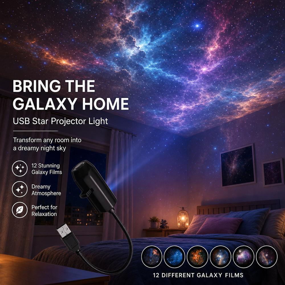 Night Light Projector Stars - جهاز عرض ضوئي USB على شكل