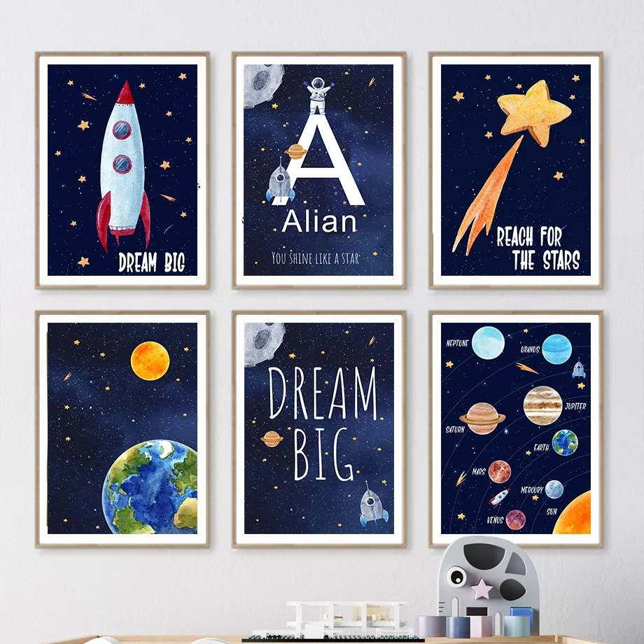 Baby Nursery Art - لوحة قماشية مخصصة بتصميم رائد فضاء