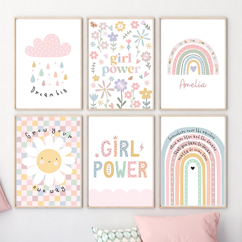 Baby Nursery Art - زهرة الشمس قوس قزح سحابة القلب