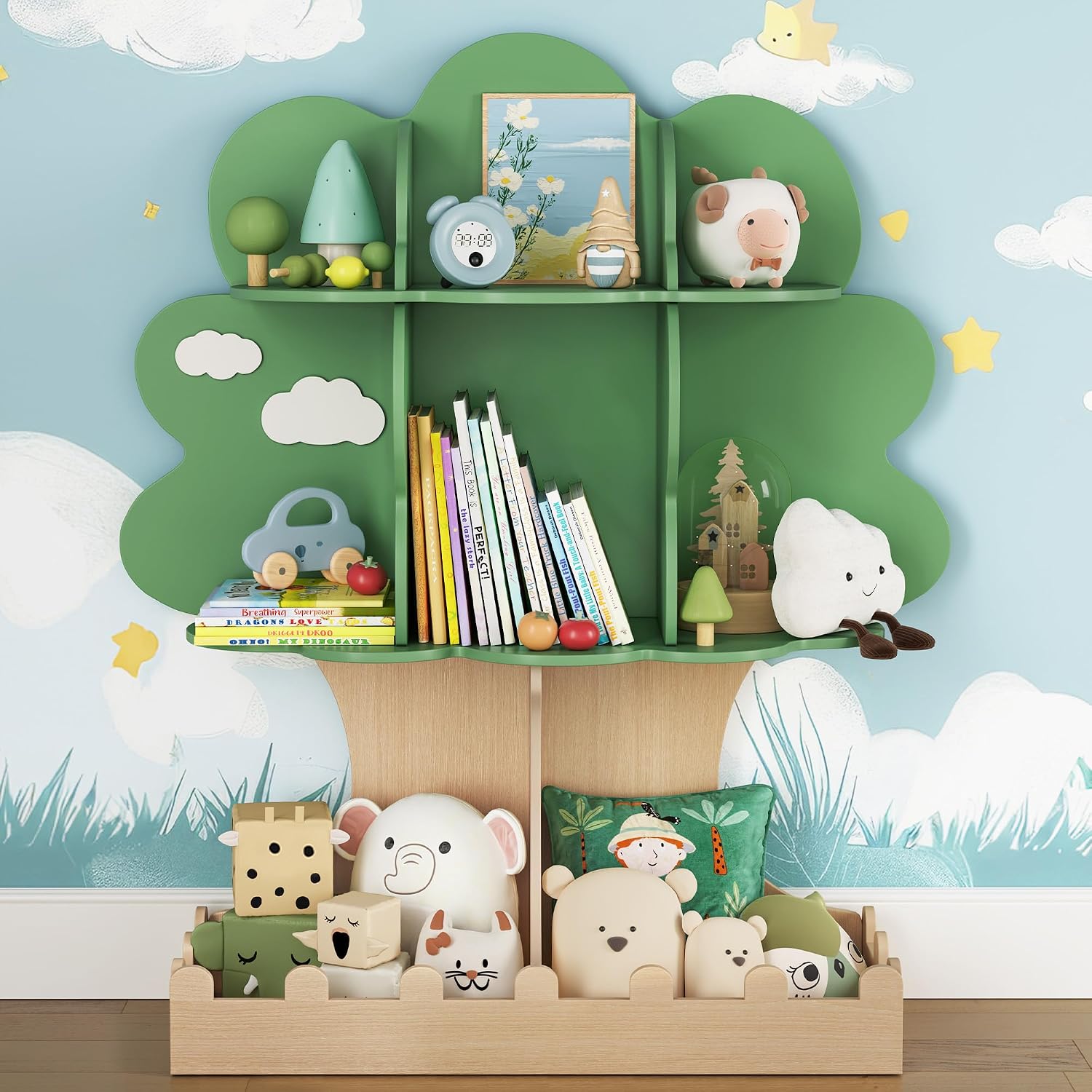رف كتب خشبي للأطفال على شكل شج - مراجعة Baby Nursery Bookshelf وسعره