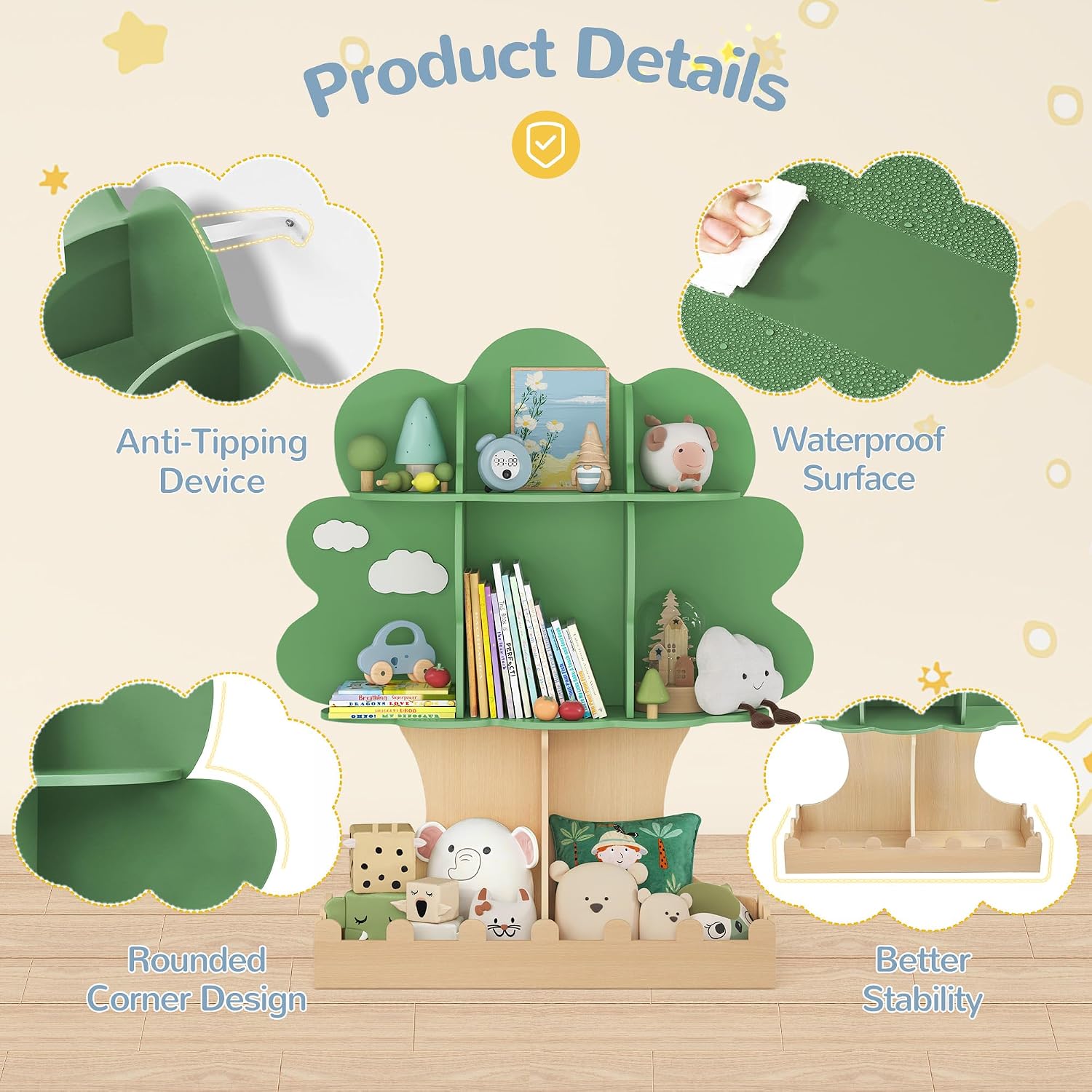 رف كتب خشبي للأطفال على شكل شج - مراجعة Baby Nursery Bookshelf وسعره