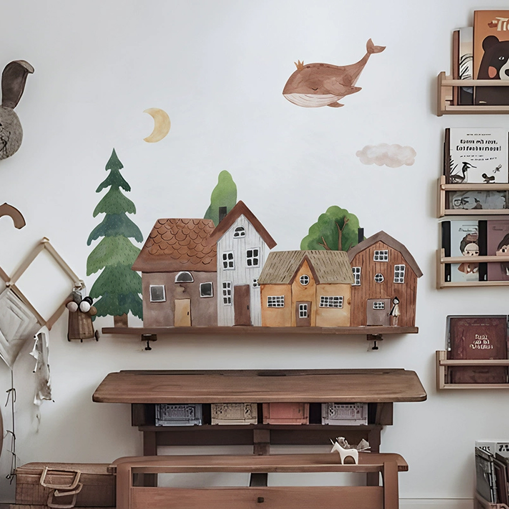قماش الكرتون الغابات خمر بلدة  - مراجعة Baby Nursery Wall Mural وسعره