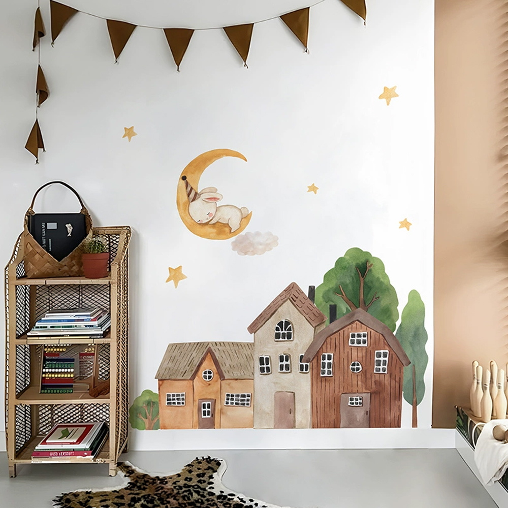 قماش الكرتون الغابات خمر بلدة  - مراجعة Baby Nursery Wall Mural وسعره