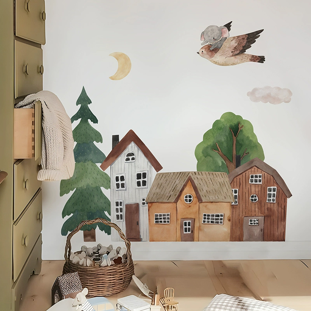 قماش الكرتون الغابات خمر بلدة  - مراجعة Baby Nursery Wall Mural وسعره
